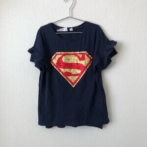 GAP x DC Comics reversible sequin Superman ruffle short sleeve tee navy blue